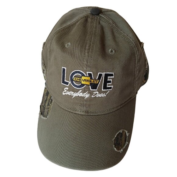 Love Chevrolet Chevy Car Dealership Distressed Camo Baseball Cap Redneck - Picture 1 of 5